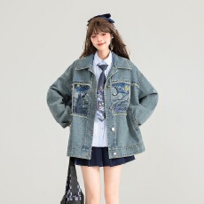 批发高级刺绣<b class='q'>牛仔</b>外套女2025秋季新款文艺宽松设计显瘦美式<b class='q'>夹克</b>上衣女
