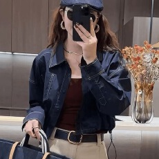 批发牛仔外套女春秋2025新款港风短款衬衫时尚高级设计感宽松外搭上衣