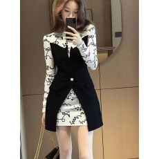 批发今年流行的漂亮裙子独特大方得体<b class='q'>高端</b>精致假两件拼接<b class='q'>连衣裙</b>女春季