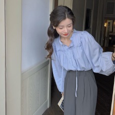 批发法式长袖衬衫女宽松2026春<b class='q'>秋装</b><b class='q'>新款</b>设计感系带上衣复古木耳边衬衣