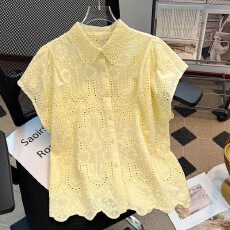 批发法式<b class='q'>甜美</b>钩花镂空重工翻领蕾丝衬衫女2026夏季新款设计感减龄上衣