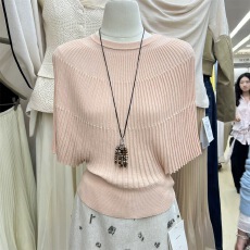 批发圆领<b class='q'>不规则</b>短袖针织衫女法式斗篷披肩蝙蝠袖夏季设计感宽松上衣