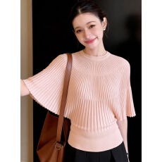 批发圆领<b class='q'>不规则</b>短袖针织衫女法式斗篷披肩蝙蝠袖夏季设计感宽松上衣