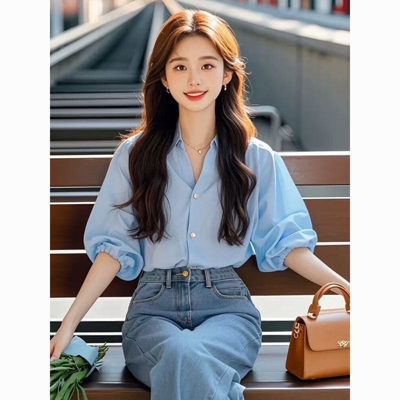 여름 셔츠 품격 부드러운 반팔 맨위 패션 프랑스식 새로운 작은 대중 외국 가스 고급 Chic 셔츠