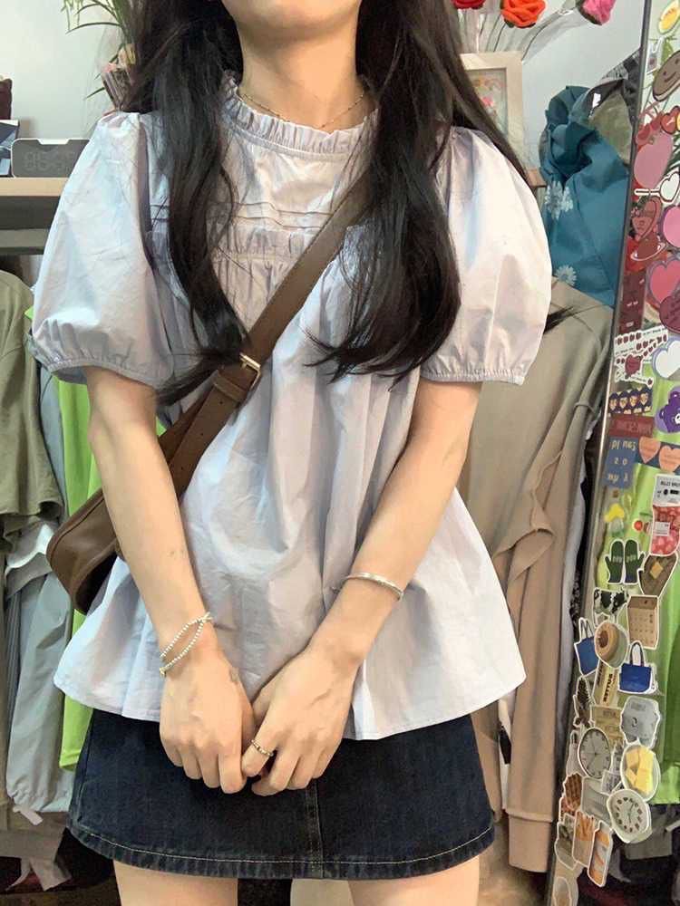 거품 소매 반팔 여성 셔츠 프랑스식 고급 센스 프릴 인형 셔츠 셔츠 아름다운 작은 셔츠 맨위 서비스 여름 섹션