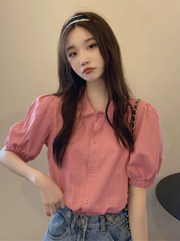한 부서 부드러운 순면 반팔 여성 셔츠 여름 새로운 디자인 센스 작은 대중 레이스 레이스 루즈핏 화이트 맨위