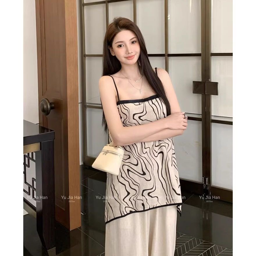 도파민 배색 패치워크 캐미솔 여름 2025 새로운 한 부서 품격 고급 센스 다용도 프랑스식 작은 셔츠