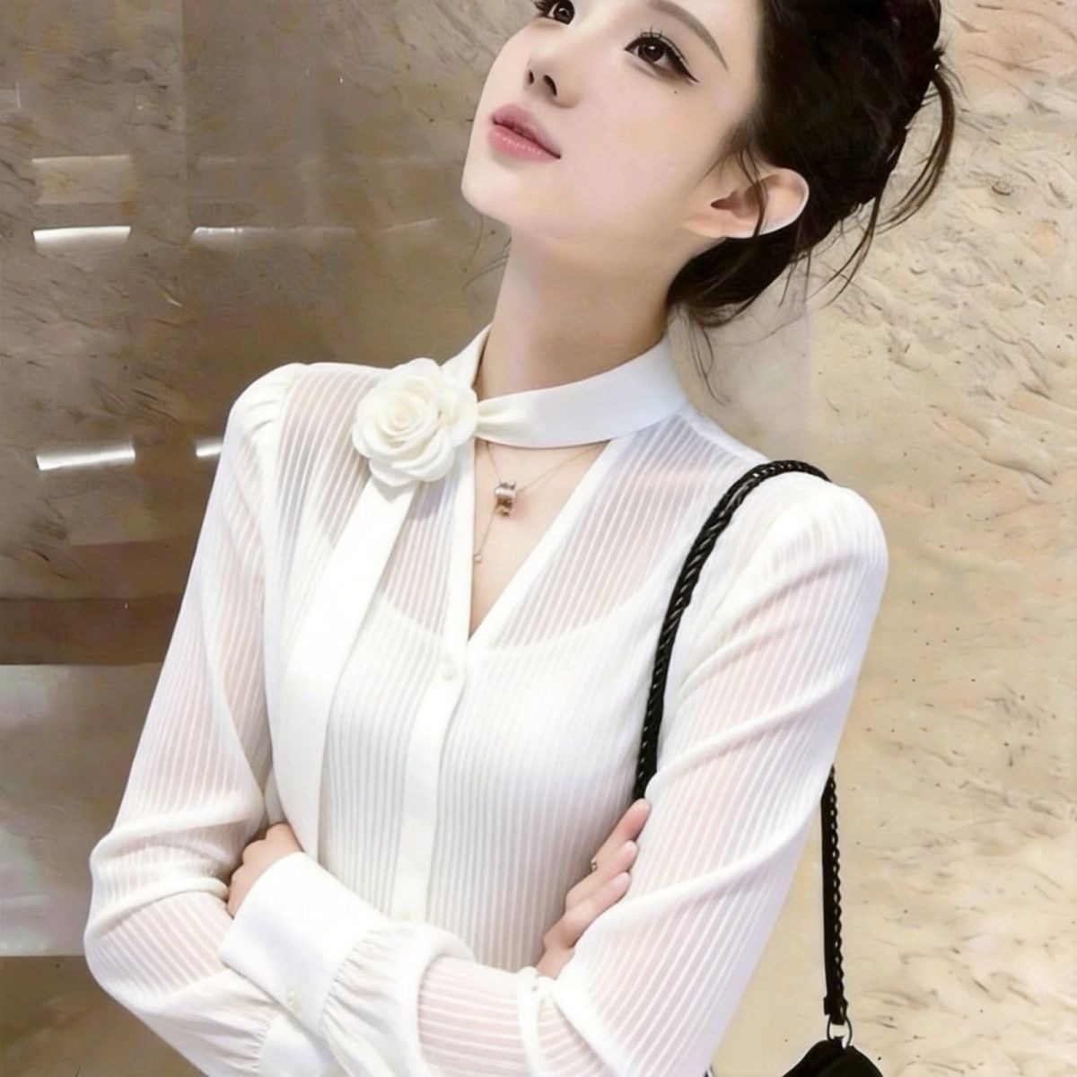 포함 인사이드 가져 가라. 자외선 차단 리본 3 차원 꽃 여성 셔츠 여름 고급 센스 아니요 명중 섹션 패션 긴팔 맨위 트렌디