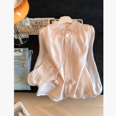 批发1243法式设计感别致女春季新款超好看轻奢洋气灯笼袖衬衫