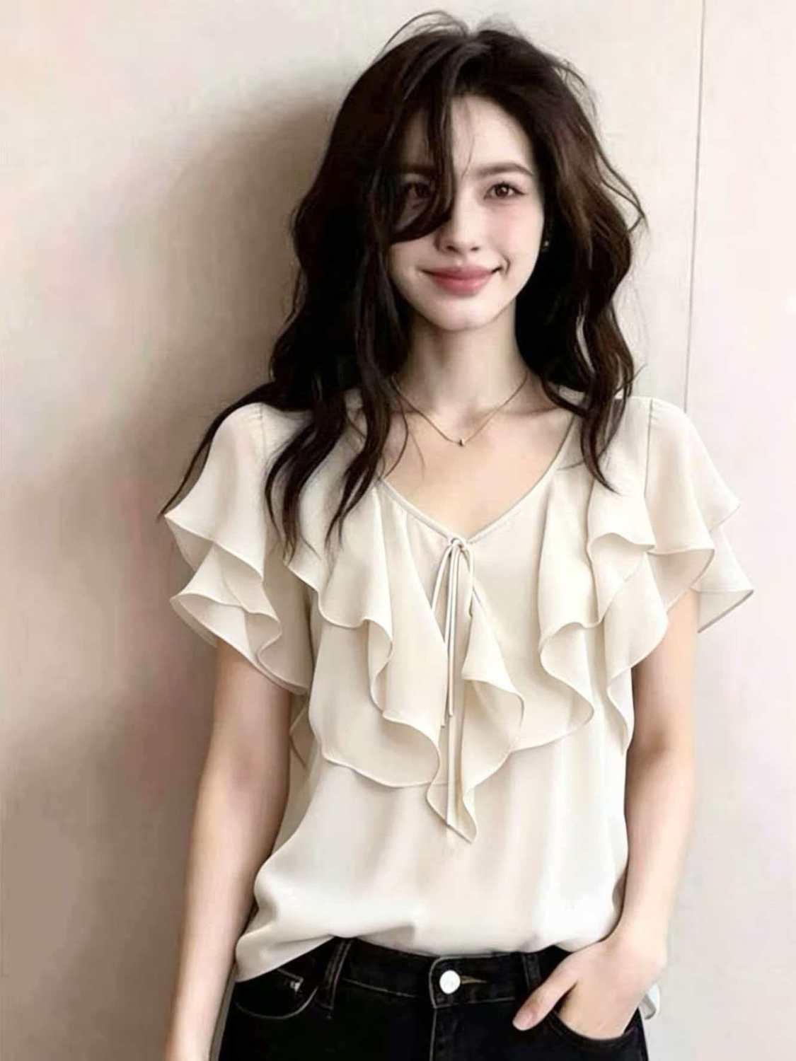 프랑스식 디자인 센스 로얄 자매 바람 시폰 셔츠 여성 반팔 품격 연령 감소 맨위 패션 편안함 2026 여름 새로운