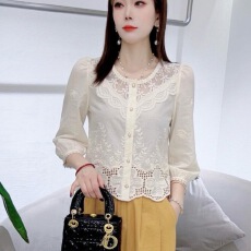 批发2025新款早<b class='q'>秋</b>七分袖衬衫女洋气时尚淑女小衫宽松甜美百搭上衣女