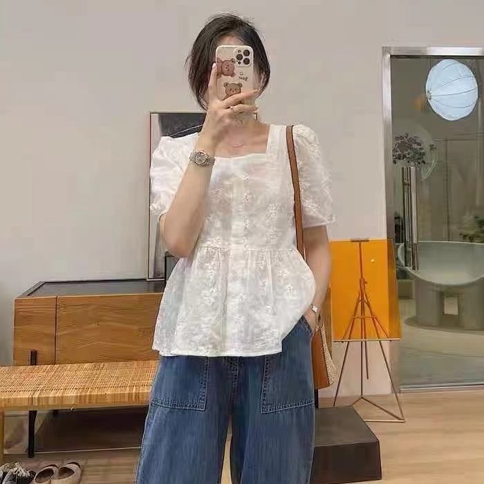 프랑스식 작은 대중 광장 칼라 여성 셔츠 여름 드레스 새로운 디자인 센스 외국 가스 패션 거품 소매 쇼트 스타일 인형 셔츠 맨위