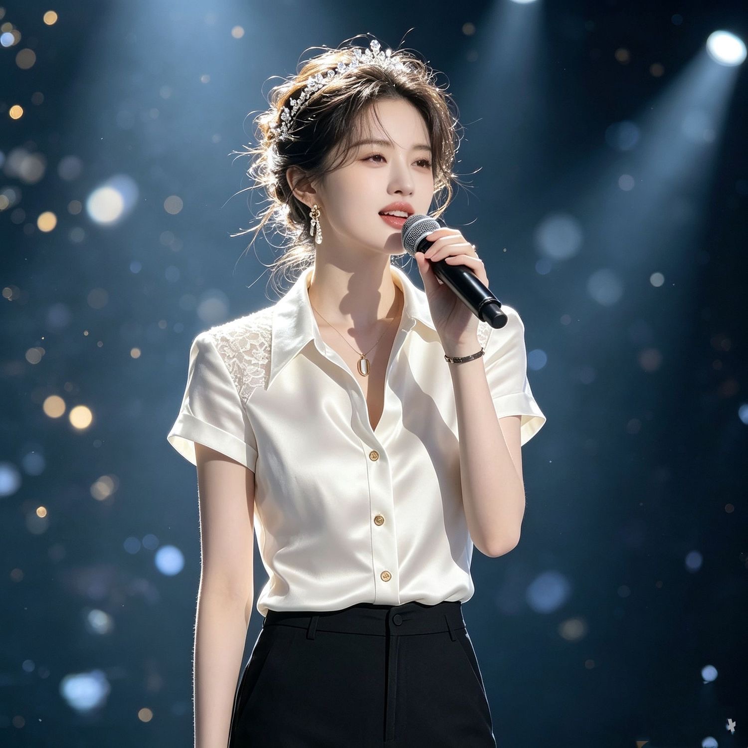 빛 럭셔리 우아함 바람 레이스 조각 새틴 여성 셔츠 여름 새로운 출퇴근 슬림해 보이는 고급 센스 Chic 맨위