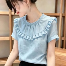 批发2026<b class='q'>夏季</b>新款韩系超好看显瘦甜美风减龄粉色花边短袖<b class='q'>T</b><b class='q'>恤</b>上衣女装