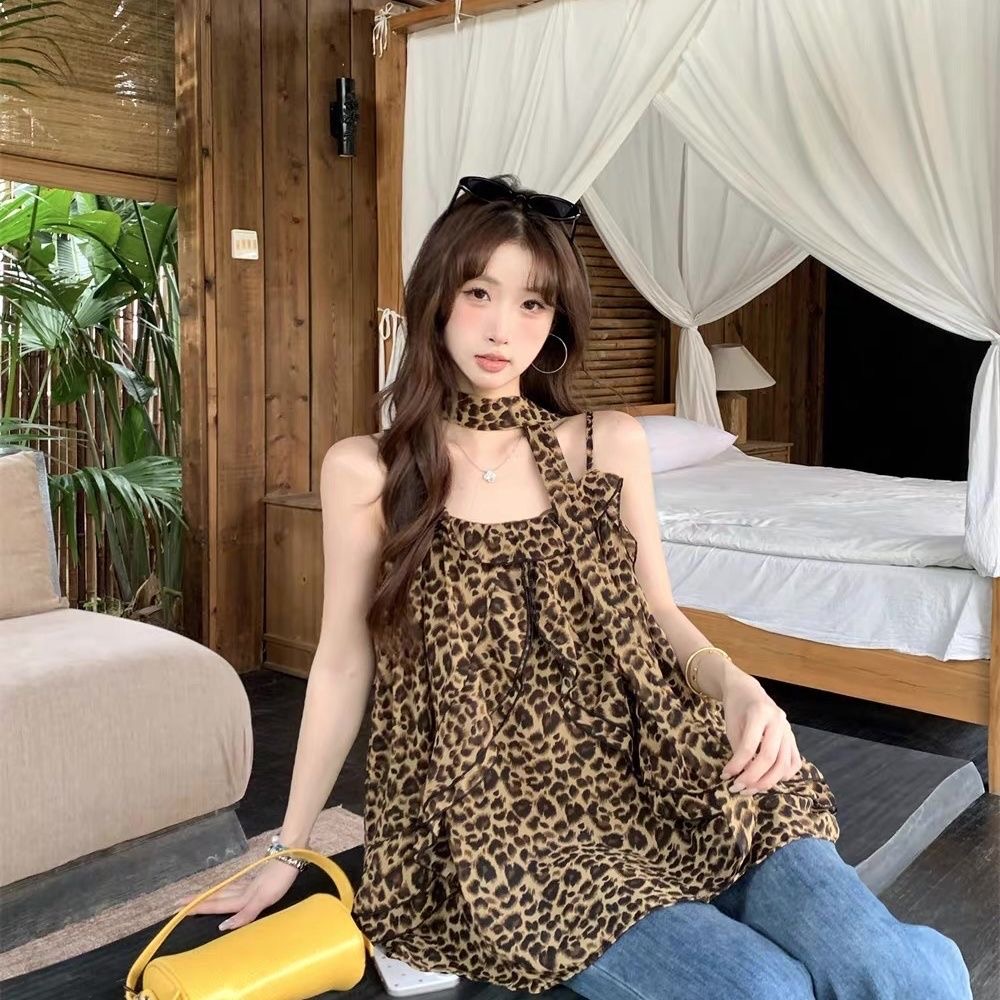 2026 여름 새로운 레트로 루즈핏 패션 핫걸 다용도 느긋한 바람 레오파드 무늬 캐미솔 맨위 여성 chic