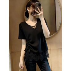 批发大码<b class='q'>韩版</b>蕾丝抽绳<b class='q'>孕妇</b><b class='q'>t</b>恤女春夏季新款宽松显瘦遮肉外穿时尚上衣