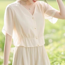 批发2026年新款减龄漂亮洋气高级感短款上衣女<b class='q'>雪纺</b><b class='q'>上衣</b>女韩系<b class='q'>衬衫</b>V领