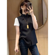 批发新中式国风无袖马甲女装时髦洋气背心春季黑色设计感小众气质上衣