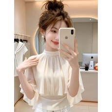 批发法式温柔风气质圆领斗篷<b class='q'>雪纺</b>衫女蝙蝠袖小众洋气收腰显瘦上衣夏季
