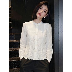 批发文艺白色刺绣<b class='q'>长袖</b><b class='q'>衬衫</b>女2026夏季新款修身设计感镂空气质显瘦上衣