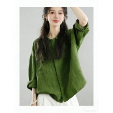 批发26款秋<b class='q'>文艺</b><b class='q'>范</b>绿色小衬衫 宽松长袖休闲上衣显瘦新款复古