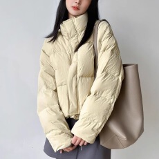 欧货拼色立领棉服女冬新款欧洲站洋气高级感宽松减龄保暖短款棉衣