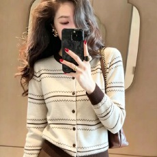 批发<b class='q'>时尚</b>条纹长袖针织开衫秋装女款2026新款休闲<b class='q'>外套</b>超好看设计感上衣