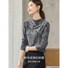 批发【新中式打底衫】25冬款扎染提花针织衫设计感国风气质高领<b class='q'>T</b><b class='q'>恤</b>