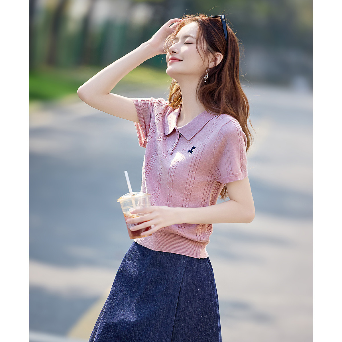 부드러운 달콤함 POLO 칼라 니트 맨위 여름 작은 키 연령 감소 니트 티셔츠