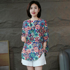 批发2026 时尚复古印花上衣宽松韩版新款休闲百搭短<b class='q'>裤</b>两件