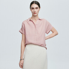 批发26 全亚麻半开襟纽扣短袖<b class='q'>衬衫</b>夏宽松显瘦连肩袖亚麻衬