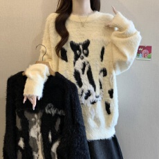 批发韩式新款慵懒风高级感仿水<b class='q'>貂绒</b>大码宽松毛衣女秋冬2025外穿上衣