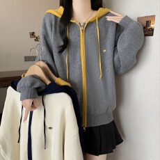 批发<b class='q'>韩版</b><b class='q'>大码</b>宽松慵懒风连帽针织衫2025秋冬新款设计感小众毛衣外套女