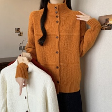 批发2025新款韩版高级慵懒感时尚高领羊毛针织开衫女洋气百搭毛衣外套