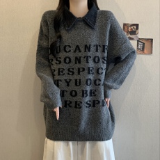 批发国潮美式字母毛衣大码女装秋冬<b class='q'>街头</b>ins慵懒风宽松显瘦针织衫上衣