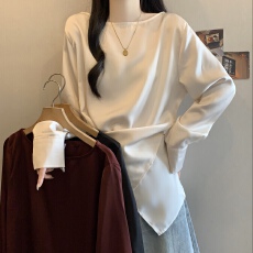 批发2026春季珠光<b class='q'>缎面</b>法式复古气质收腰显瘦长袖衬衫女设计感小众上衣