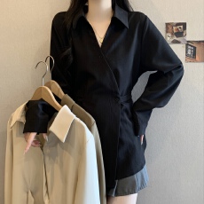 批发法式气质绑带收腰<b class='q'>长袖</b><b class='q'>衬衫</b>女2026春季设计感大码女装显瘦通勤<b class='q'>衬衣</b>