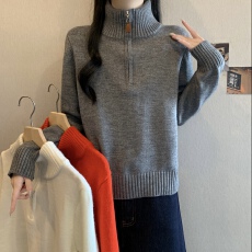 批发高级灰半拉链立领针织羊毛衫女长袖2025<b class='q'>新款</b>巨好看的冬装内搭上衣