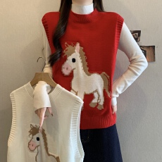 批发韩系新年红色小上衣叠穿针织马甲背心女2026新款减龄漂亮外穿毛衣