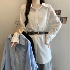 批发高级气质长袖衬衫女春夏<b class='q'>秋</b>设计感大码宽松收腰性感御姐中长款上衣