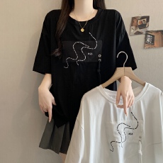 批发胖mm大码显瘦韩版短袖圆领T恤衫女宽松休闲遮肉减龄百搭套头上衣