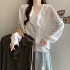 批发法式新款特好看的荷叶边设计感衬衫女2026夏季小众设计感穿搭上衣