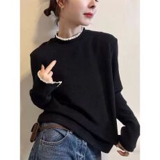 批发天猫抖音质量~时尚简约<b class='q'>蕾丝</b>花边长袖<b class='q'>打底衫</b>