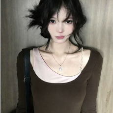 批发<b class='q'>人</b>棉1*1。270克。天猫抖音质量！辣妹风长袖t恤女显瘦内搭上衣<b class='q'>潮</b>