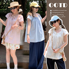 批发孔真烦呐杏桃马卡龙系带宽松慵懒风衬衫女<b class='q'>夏</b>2025新款短袖上衣