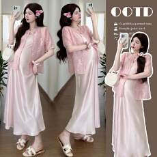 批发实拍现~2025夏季新中式提花开衫时尚吊带中长款连衣裙两件套装