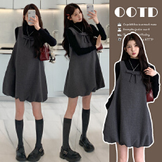 批发实拍~秋冬新品针织<b class='q'>百搭</b>打底杉+时尚韩系蝴蝶节装饰花苞背心裙套装