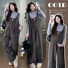 批发实拍现2025冬季时尚洋气高级设计感加绒背带裤两件套重工艺<b class='q'>孕妇装</b>