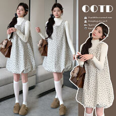 实拍~秋冬春新品针织百搭打底杉+时尚韩系花苞背心裙套装