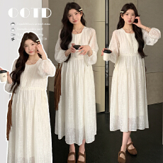 批发实拍~春夏季慵懒绣花面料重工艺打条文艺范宽松孕妇装<b class='q'>连衣裙</b>